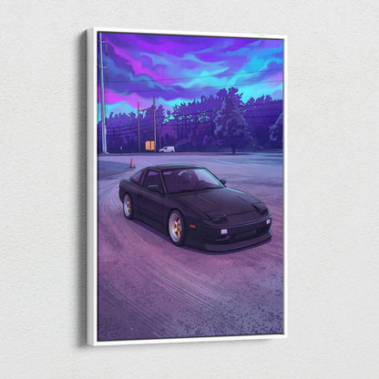 Nissan 240SX Inspired Black Purple Canvas Wall Art, Vaporwave JDM Drift Car Artwork, Neon Street Garage Decor, Retro Futuristic Print