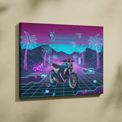 Ducati Scrambler Inspired Teal Pink Vaporwave Motorcycle Canvas Wall Art Neon Grid Retro Bike Artwork Cyberpunk Garage Decor