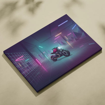 Custom BMW R9T Inspired Red Teal Motorcycle Canvas Wall Art Vaporwave Neon Garage Cruiser Artwork for Man Cave Decor Retro Futuristic Print