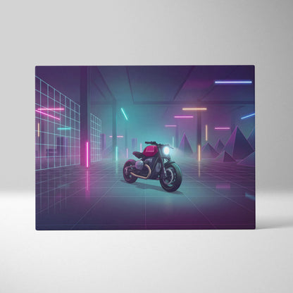 Custom BMW R9T Inspired Red Teal Motorcycle Canvas Wall Art Vaporwave Neon Garage Cruiser Artwork for Man Cave Decor Retro Futuristic Print