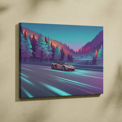 Lamborghini Aventador SVJ Inspired Vaporwave Canvas - Car Artwork Neon Teal Living Room Vaporwave Dreamy Nostalgia Vaporwave Wall Art Canvas