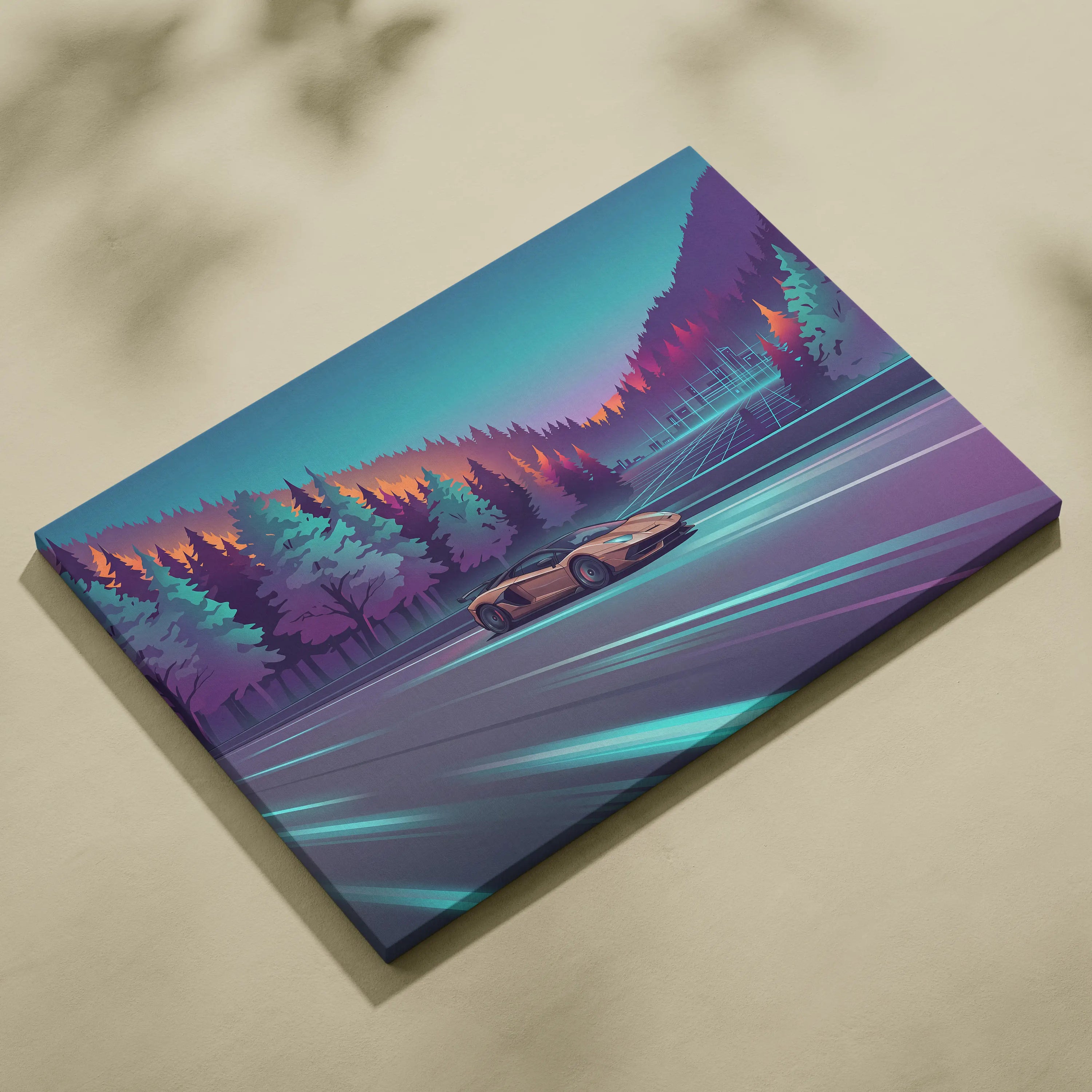 Lamborghini Aventador SVJ Inspired Vaporwave Canvas - Car Artwork Neon Teal Living Room Vaporwave Dreamy Nostalgia Vaporwave Wall Art Canvas