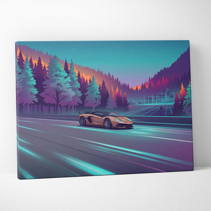 Lamborghini Aventador SVJ Inspired Vaporwave Canvas - Car Artwork Neon Teal Living Room Vaporwave Dreamy Nostalgia Vaporwave Wall Art Canvas