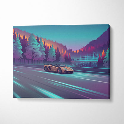 Lamborghini Aventador SVJ Inspired Vaporwave Canvas - Car Artwork Neon Teal Living Room Vaporwave Dreamy Nostalgia Vaporwave Wall Art Canvas