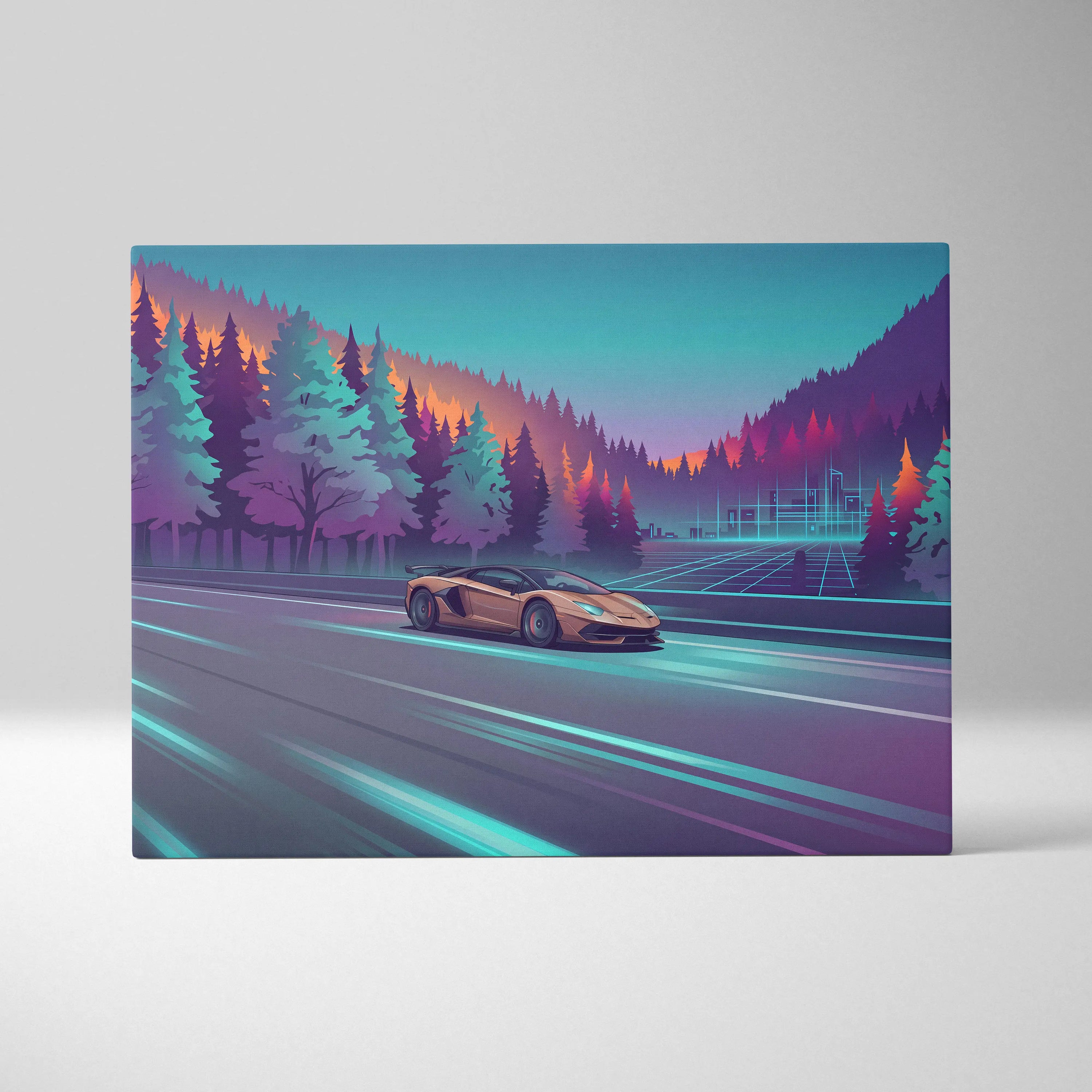 Lamborghini Aventador SVJ Inspired Vaporwave Canvas - Car Artwork Neon Teal Living Room Vaporwave Dreamy Nostalgia Vaporwave Wall Art Canvas