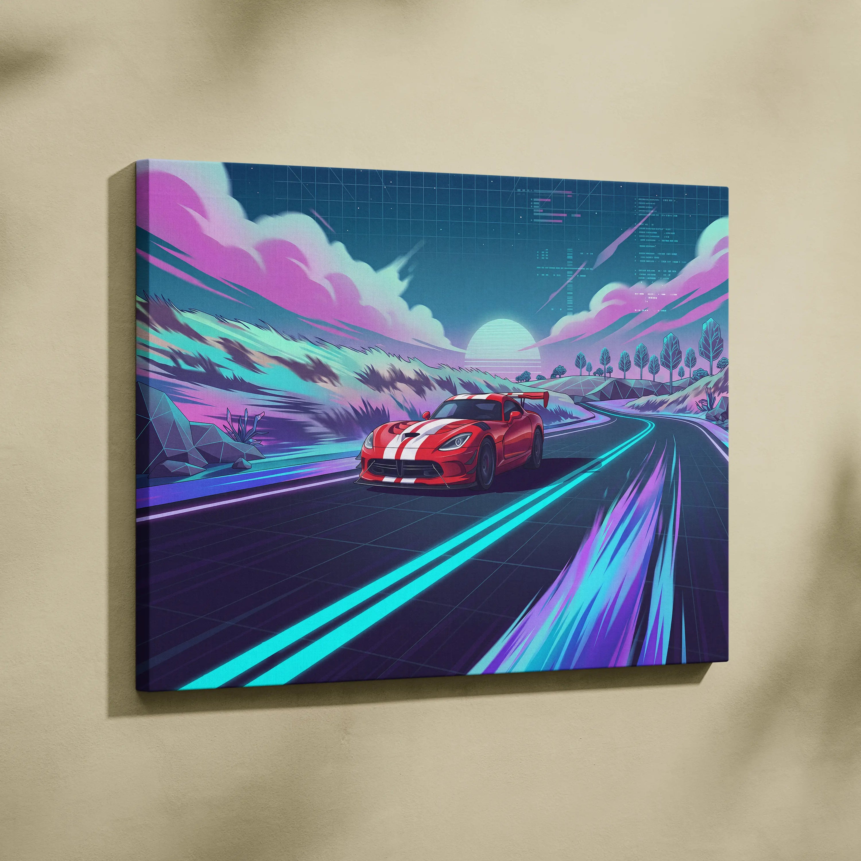 Dodge Viper ACR Inspired Vaporwave Car Canvas - Car Neon Pink Blue Wall Art Vaporwave Dreamy Nostalgic Neon Aesthetic Canvas