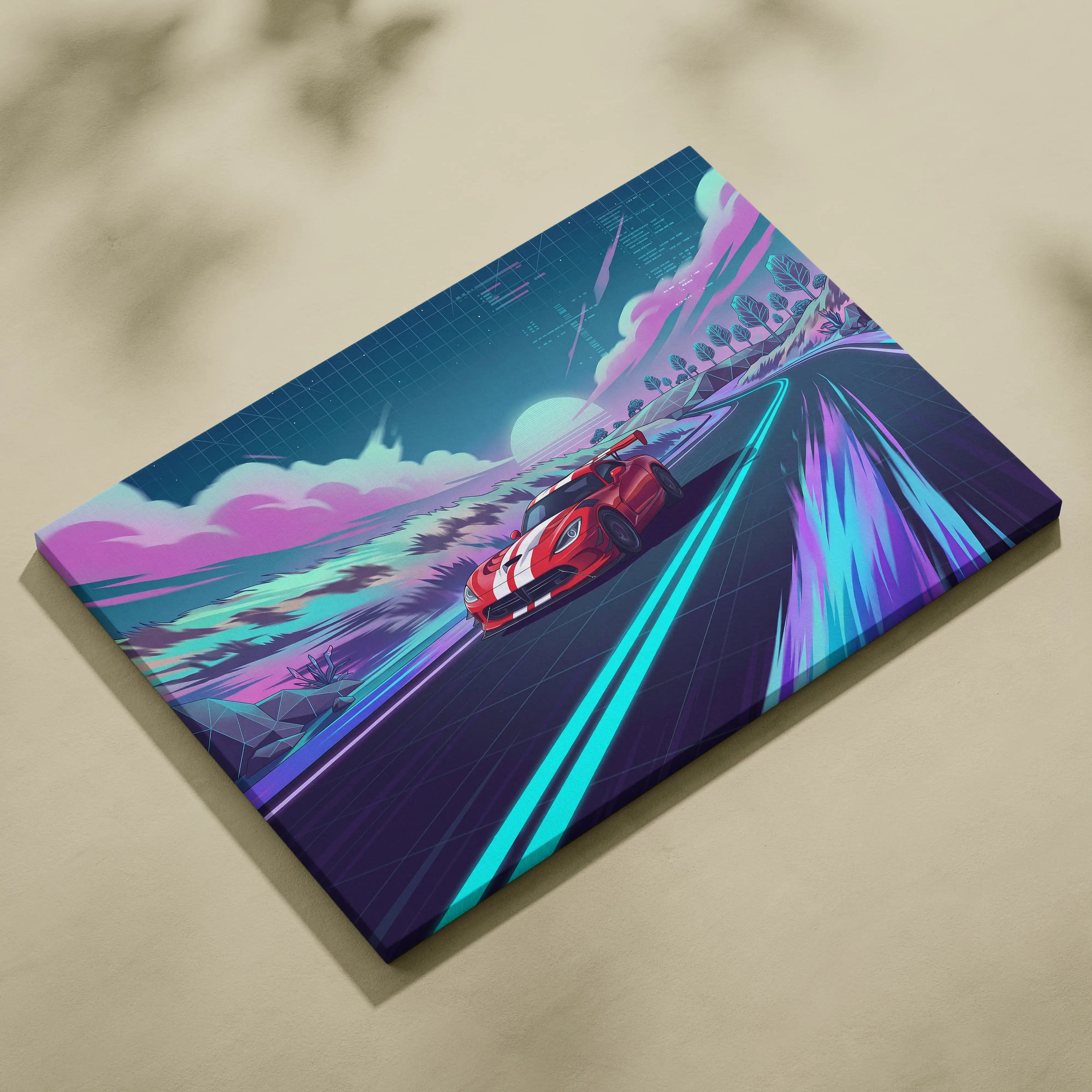 Dodge Viper ACR Inspired Vaporwave Car Canvas - Car Neon Pink Blue Wall Art Vaporwave Dreamy Nostalgic Neon Aesthetic Canvas