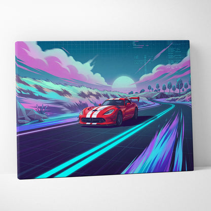 Dodge Viper ACR Inspired Vaporwave Car Canvas - Car Neon Pink Blue Wall Art Vaporwave Dreamy Nostalgic Neon Aesthetic Canvas