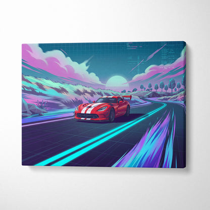 Dodge Viper ACR Inspired Vaporwave Car Canvas - Car Neon Pink Blue Wall Art Vaporwave Dreamy Nostalgic Neon Aesthetic Canvas