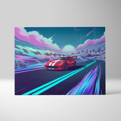 Dodge Viper ACR Inspired Vaporwave Car Canvas - Car Neon Pink Blue Wall Art Vaporwave Dreamy Nostalgic Neon Aesthetic Canvas