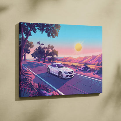 Mercedes SL65 Inspired Vaporwave Neon Car Canvas - Car Neon Pink Purple Blue Living Room Vaporwave Retro Futurism Dreamy Mood Neon Art Canvas