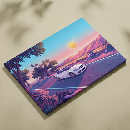 Mercedes SL65 Inspired Vaporwave Neon Car Canvas - Car Neon Pink Purple Blue Living Room Vaporwave Retro Futurism Dreamy Mood Neon Art Canvas