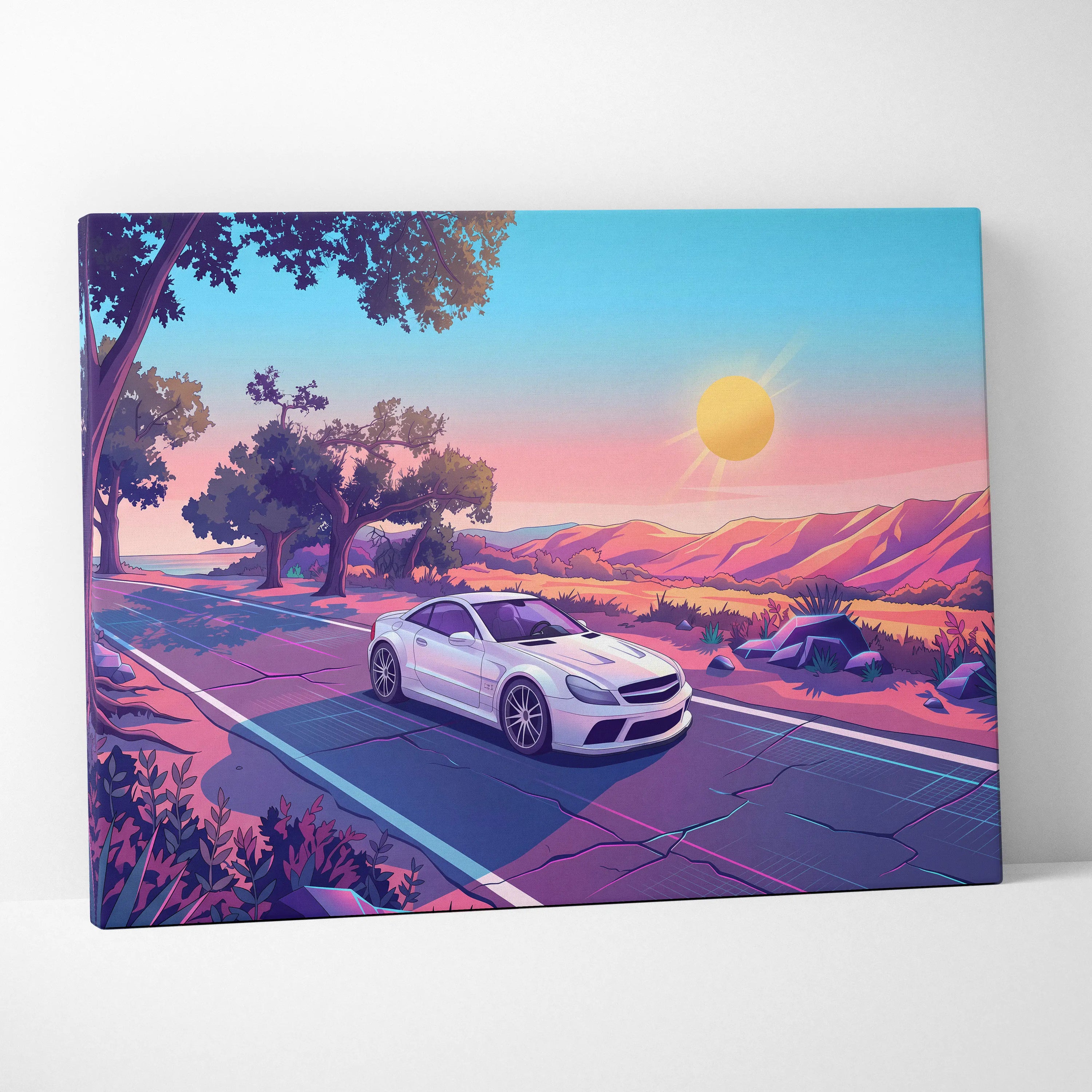 Mercedes SL65 Inspired Vaporwave Neon Car Canvas - Car Neon Pink Purple Blue Living Room Vaporwave Retro Futurism Dreamy Mood Neon Art Canvas