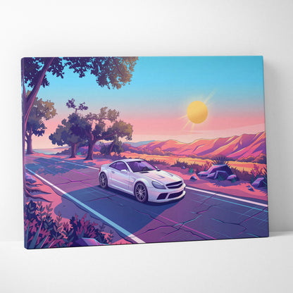 Mercedes SL65 Inspired Vaporwave Neon Car Canvas - Car Neon Pink Purple Blue Living Room Vaporwave Retro Futurism Dreamy Mood Neon Art Canvas