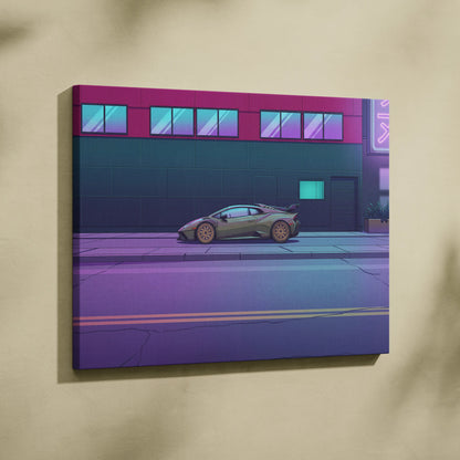 Lamborghini Huracan STO Inspired Vaporwave Car Canvas Art - Car Neon Pink and Blue Gradient, Living Room Decor Nostalgic Mood Canvas