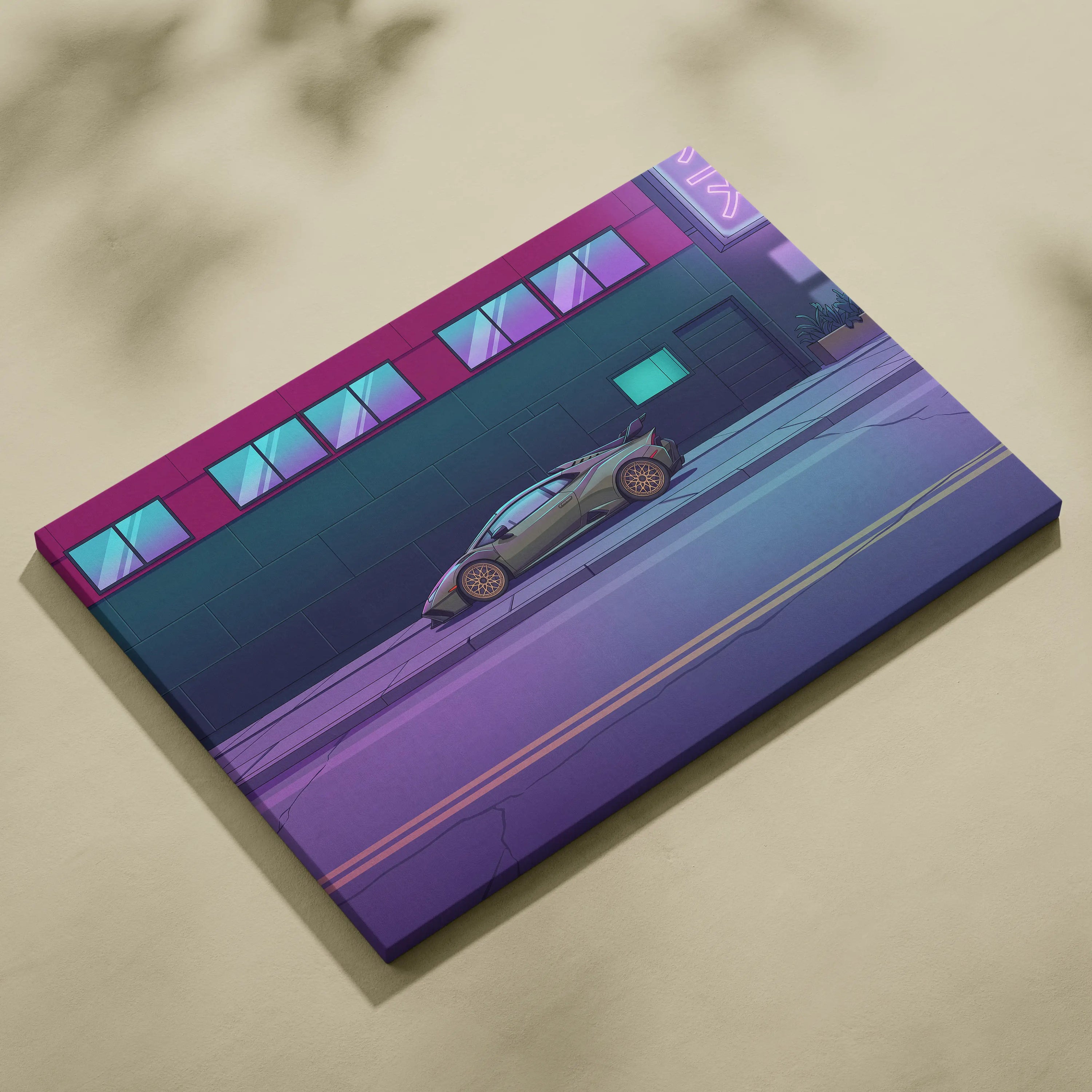 Lamborghini Huracan STO Inspired Vaporwave Car Canvas Art - Car Neon Pink and Blue Gradient, Living Room Decor Nostalgic Mood Canvas