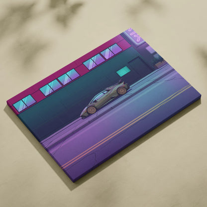 Lamborghini Huracan STO Inspired Vaporwave Car Canvas Art - Car Neon Pink and Blue Gradient, Living Room Decor Nostalgic Mood Canvas