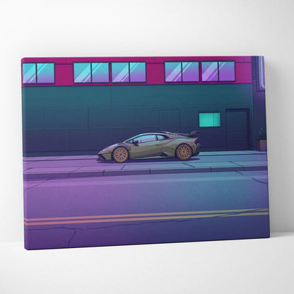 Lamborghini Huracan STO Inspired Vaporwave Car Canvas Art - Car Neon Pink and Blue Gradient, Living Room Decor Nostalgic Mood Canvas