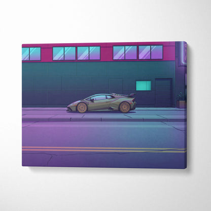 Lamborghini Huracan STO Inspired Vaporwave Car Canvas Art - Car Neon Pink and Blue Gradient, Living Room Decor Nostalgic Mood Canvas