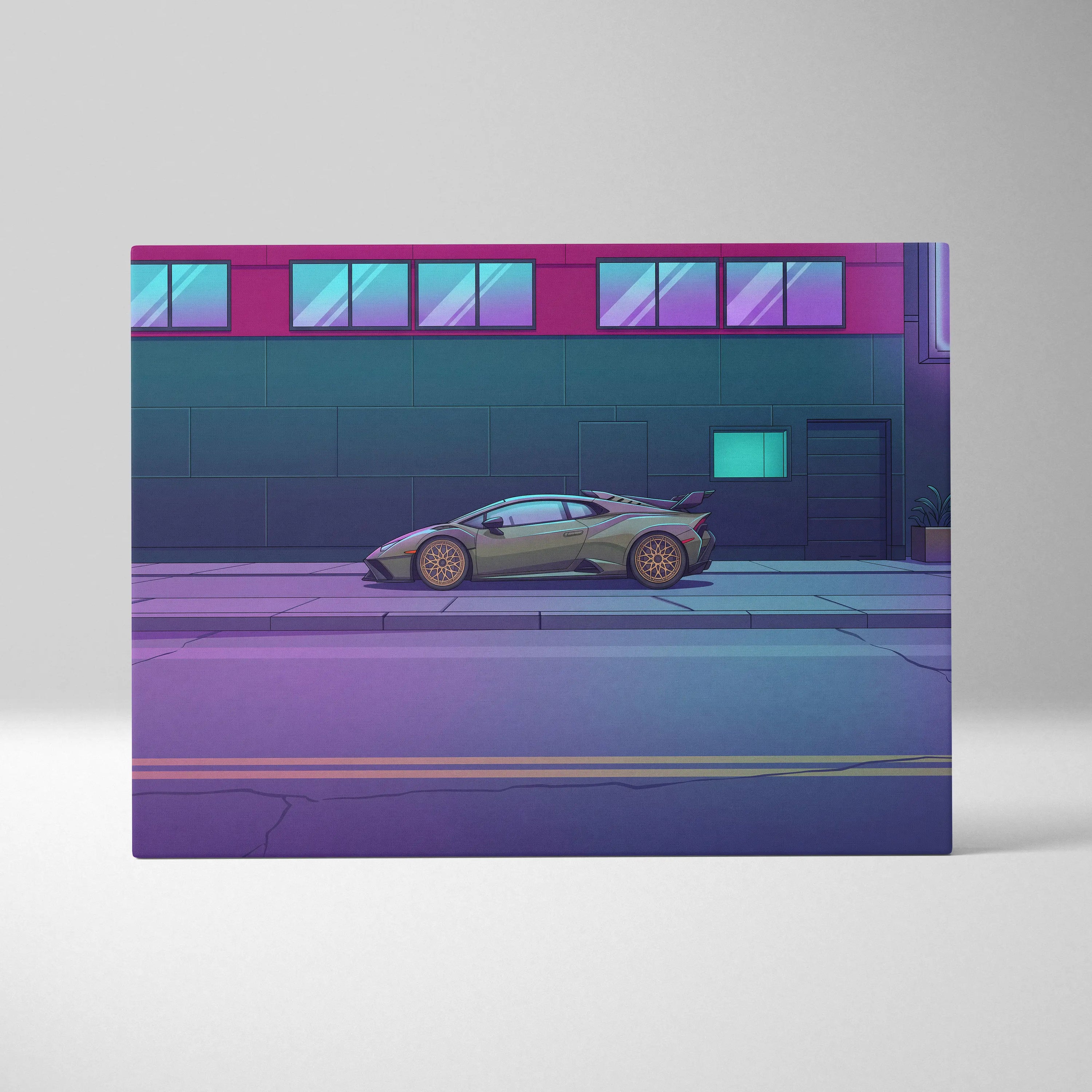 Lamborghini Huracan STO Inspired Vaporwave Car Canvas Art - Car Neon Pink and Blue Gradient, Living Room Decor Nostalgic Mood Canvas