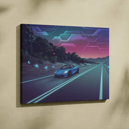 McLaren 765LT Inspired Vaporwave Car Canvas - Car Art Neon Blue Pink Wall Art Living Room Vaporwave Mood Nostalgic Glow Niche Canvas