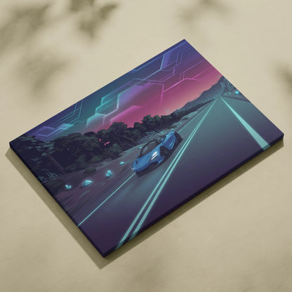 McLaren 765LT Inspired Vaporwave Car Canvas - Car Art Neon Blue Pink Wall Art Living Room Vaporwave Mood Nostalgic Glow Niche Canvas