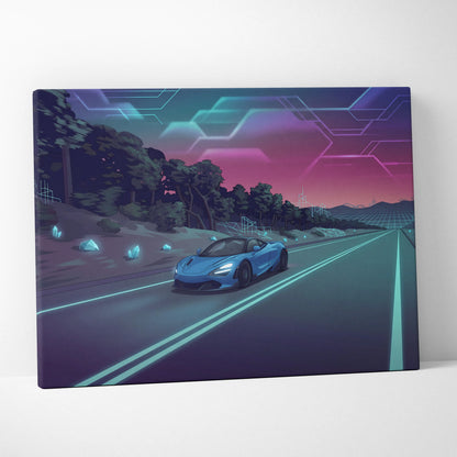 McLaren 765LT Inspired Vaporwave Car Canvas - Car Art Neon Blue Pink Wall Art Living Room Vaporwave Mood Nostalgic Glow Niche Canvas