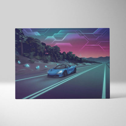 McLaren 765LT Inspired Vaporwave Car Canvas - Car Art Neon Blue Pink Wall Art Living Room Vaporwave Mood Nostalgic Glow Niche Canvas