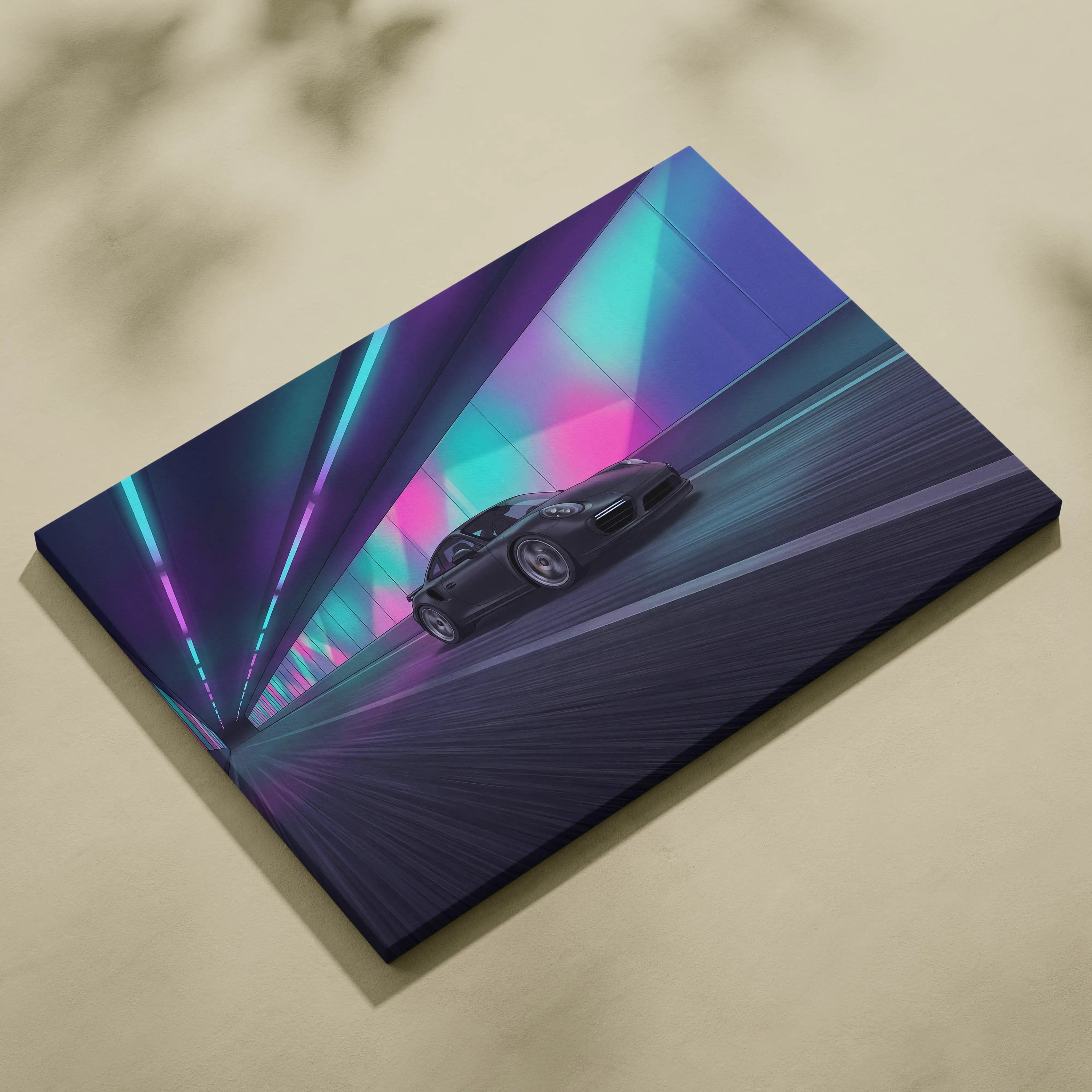 Porsche 911 Turbo Inspired Vaporwave Canvas - Vaporwave Car Canvas Neon Pink Teal Living Room Futurism Nostalgic Mood Neon Wall Art Canvas