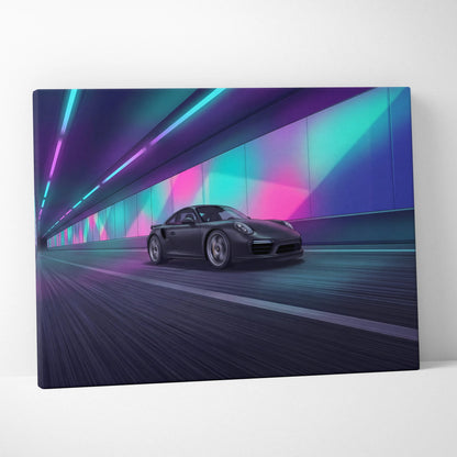 Porsche 911 Turbo Inspired Vaporwave Canvas - Vaporwave Car Canvas Neon Pink Teal Living Room Futurism Nostalgic Mood Neon Wall Art Canvas