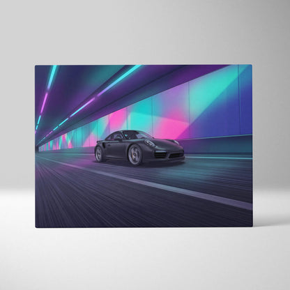 Porsche 911 Turbo Inspired Vaporwave Canvas - Vaporwave Car Canvas Neon Pink Teal Living Room Futurism Nostalgic Mood Neon Wall Art Canvas
