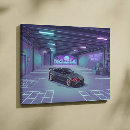 Widebody BMW M4 Inspired Vaporwave Car Canvas - Vaporwave Car Neon Blues Pink Living Room Nostalgic Mood Retro Decor Neon Art