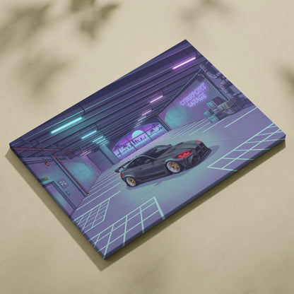 Widebody BMW M4 Inspired Vaporwave Car Canvas - Vaporwave Car Neon Blues Pink Living Room Nostalgic Mood Retro Decor Neon Art
