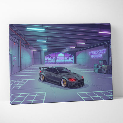 Widebody BMW M4 Inspired Vaporwave Car Canvas - Vaporwave Car Neon Blues Pink Living Room Nostalgic Mood Retro Decor Neon Art