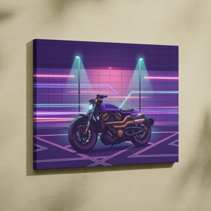 Sportster S Inspired Purple Cyan Motorcycle Canvas Wall Art Vaporwave Neon Cruiser Garage Decor Retro Futuristic Artwork