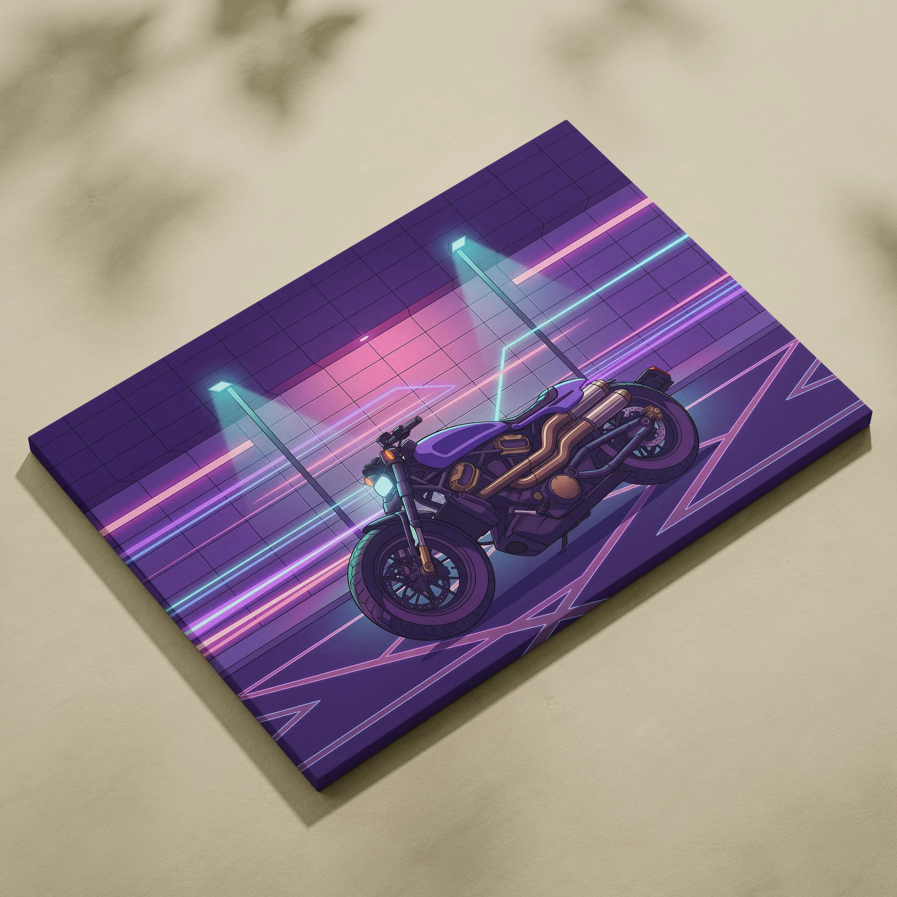 Sportster S Inspired Purple Cyan Motorcycle Canvas Wall Art Vaporwave Neon Cruiser Garage Decor Retro Futuristic Artwork