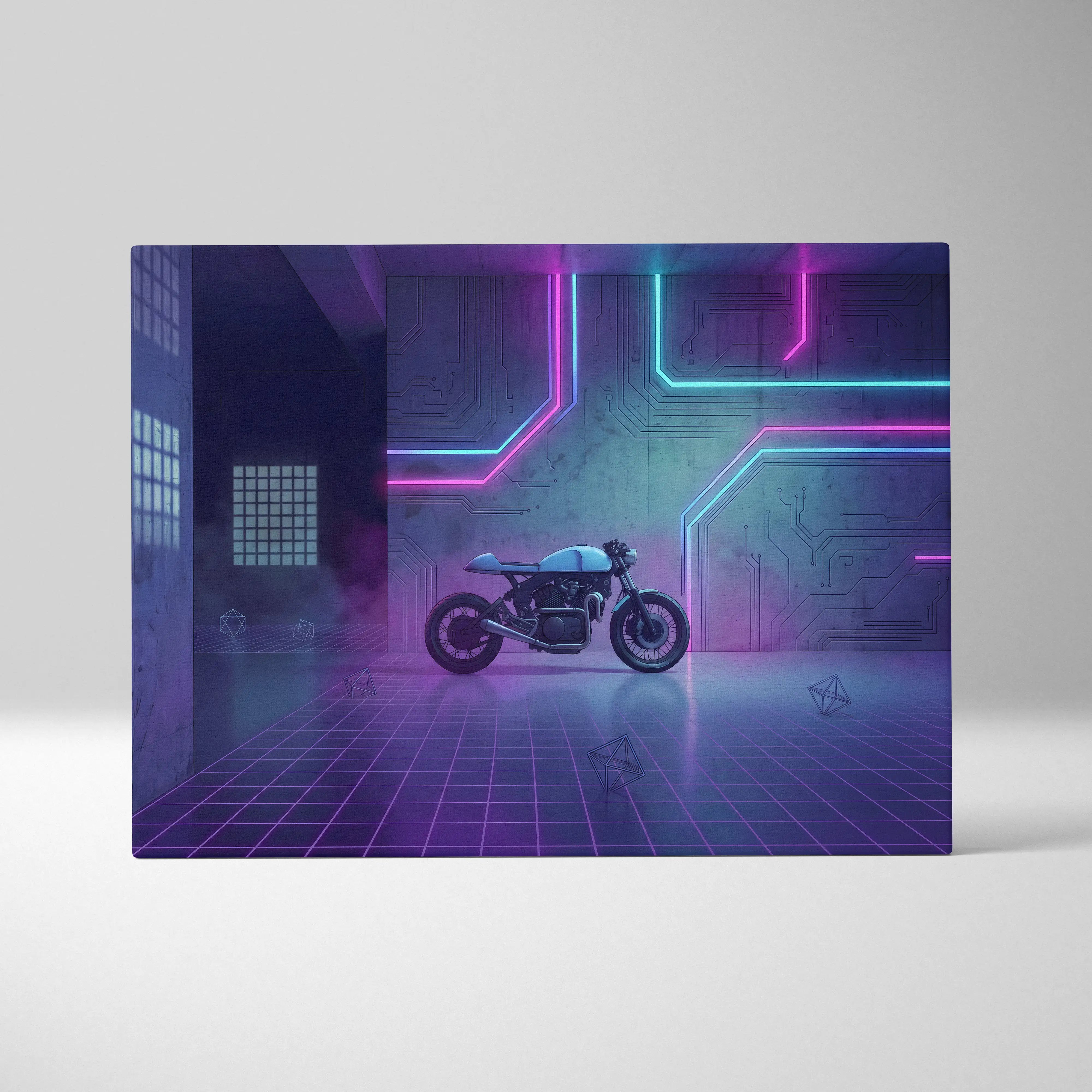Custom Honda CB750 Inspired Purple Cyan Motorcycle Canvas Wall Art Vaporwave Neon Cyberpunk Garage Decor Retro Futuristic Café Racer Artwork