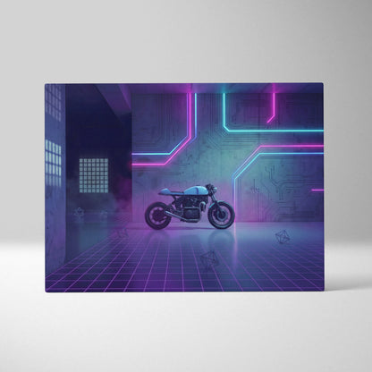 Custom Honda CB750 Inspired Purple Cyan Motorcycle Canvas Wall Art Vaporwave Neon Cyberpunk Garage Decor Retro Futuristic Café Racer Artwork