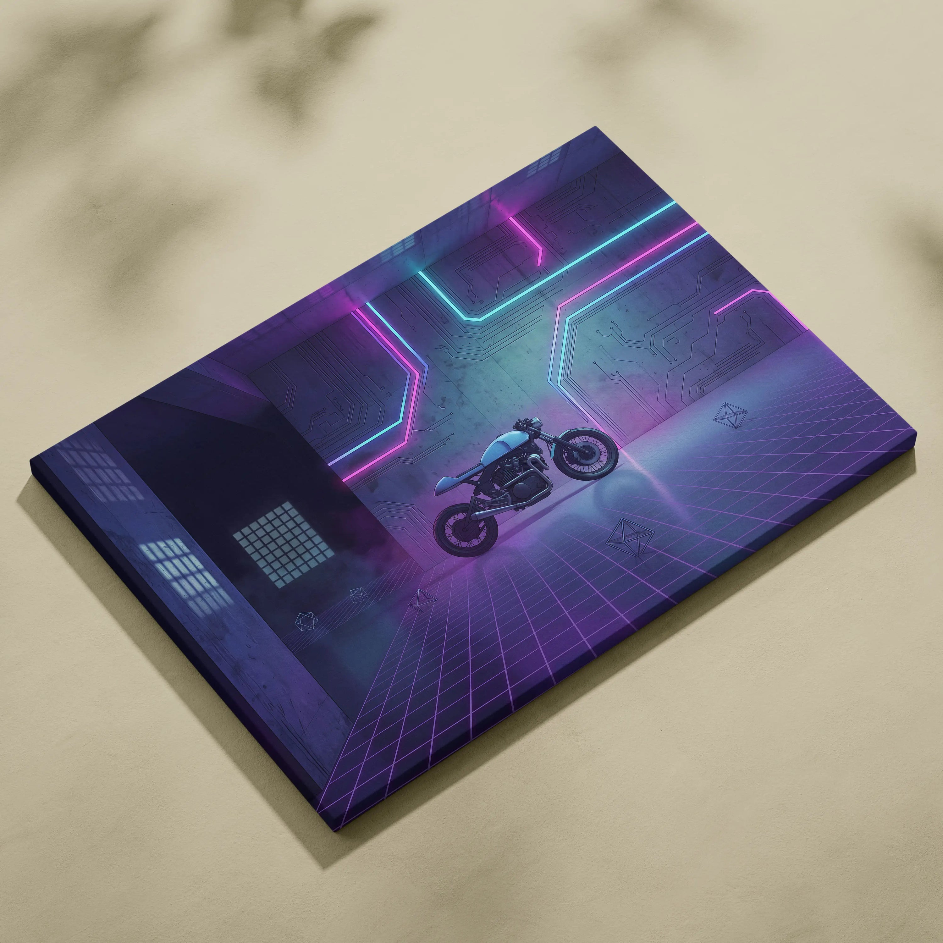 Custom Honda CB750 Inspired Purple Cyan Motorcycle Canvas Wall Art Vaporwave Neon Cyberpunk Garage Decor Retro Futuristic Café Racer Artwork