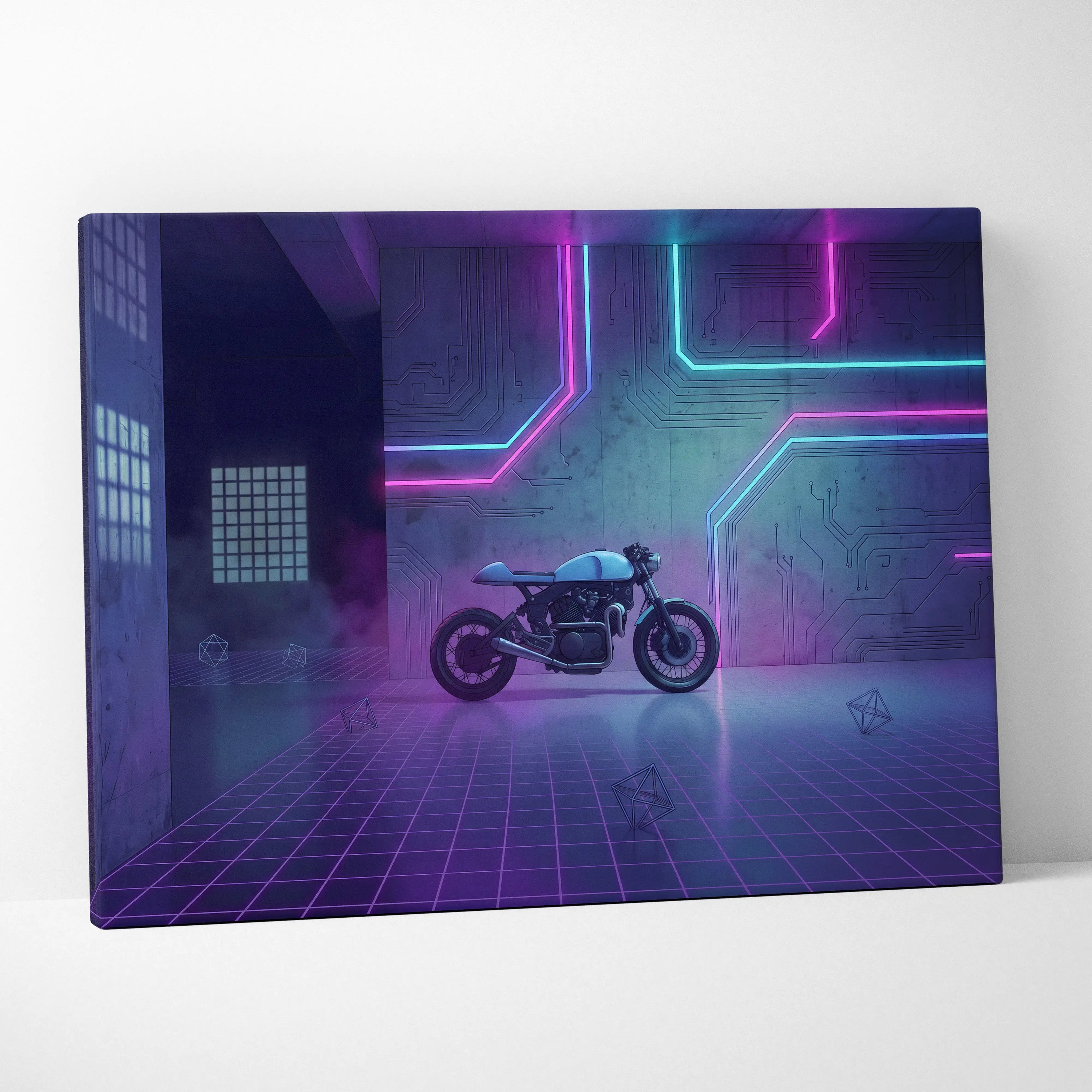 Custom Honda CB750 Inspired Purple Cyan Motorcycle Canvas Wall Art Vaporwave Neon Cyberpunk Garage Decor Retro Futuristic Café Racer Artwork