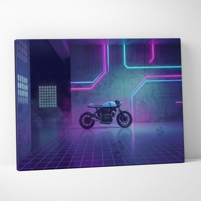 Custom Honda CB750 Inspired Purple Cyan Motorcycle Canvas Wall Art Vaporwave Neon Cyberpunk Garage Decor Retro Futuristic Café Racer Artwork