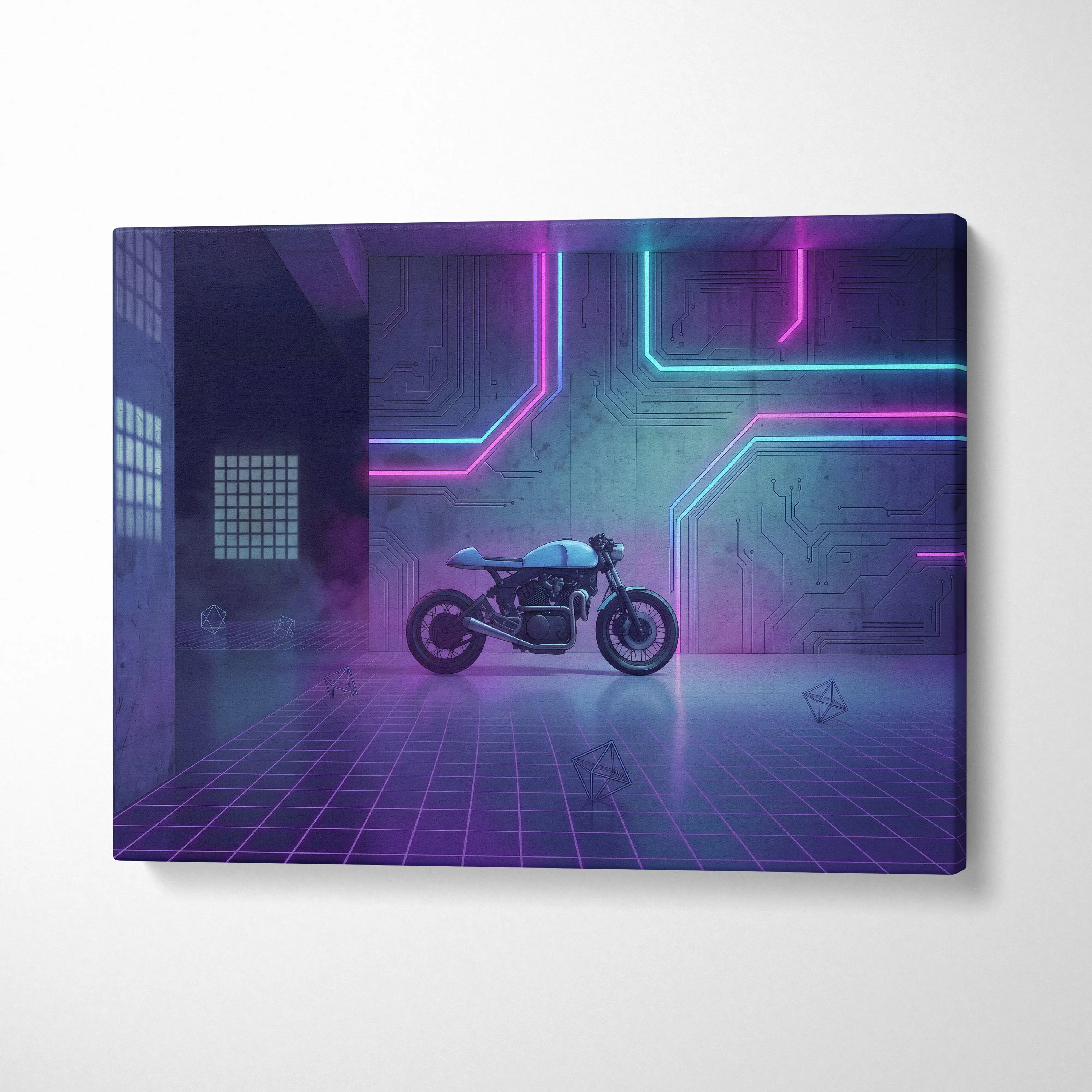 Custom Honda CB750 Inspired Purple Cyan Motorcycle Canvas Wall Art Vaporwave Neon Cyberpunk Garage Decor Retro Futuristic Café Racer Artwork