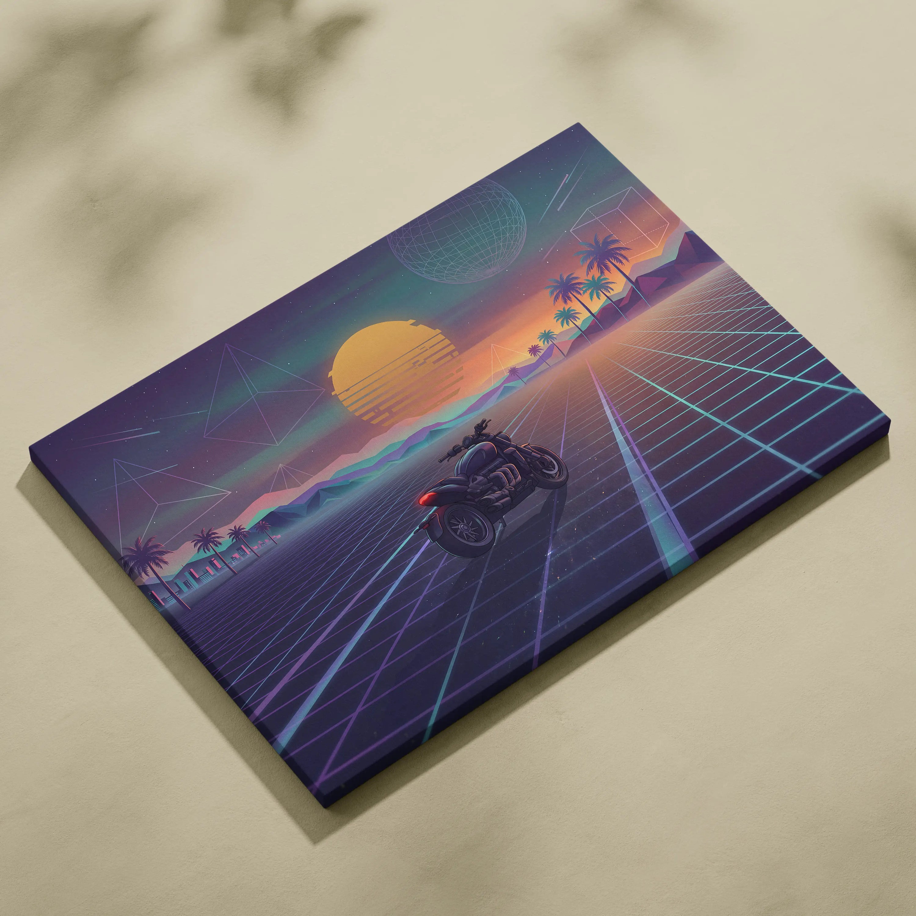 Triumph Rocket 3 Inspired Black Purple Motorcycle Canvas Wall Art Vaporwave Sunset Power Cruiser Garage Decor Retro Futuristic Neon Road Artwork