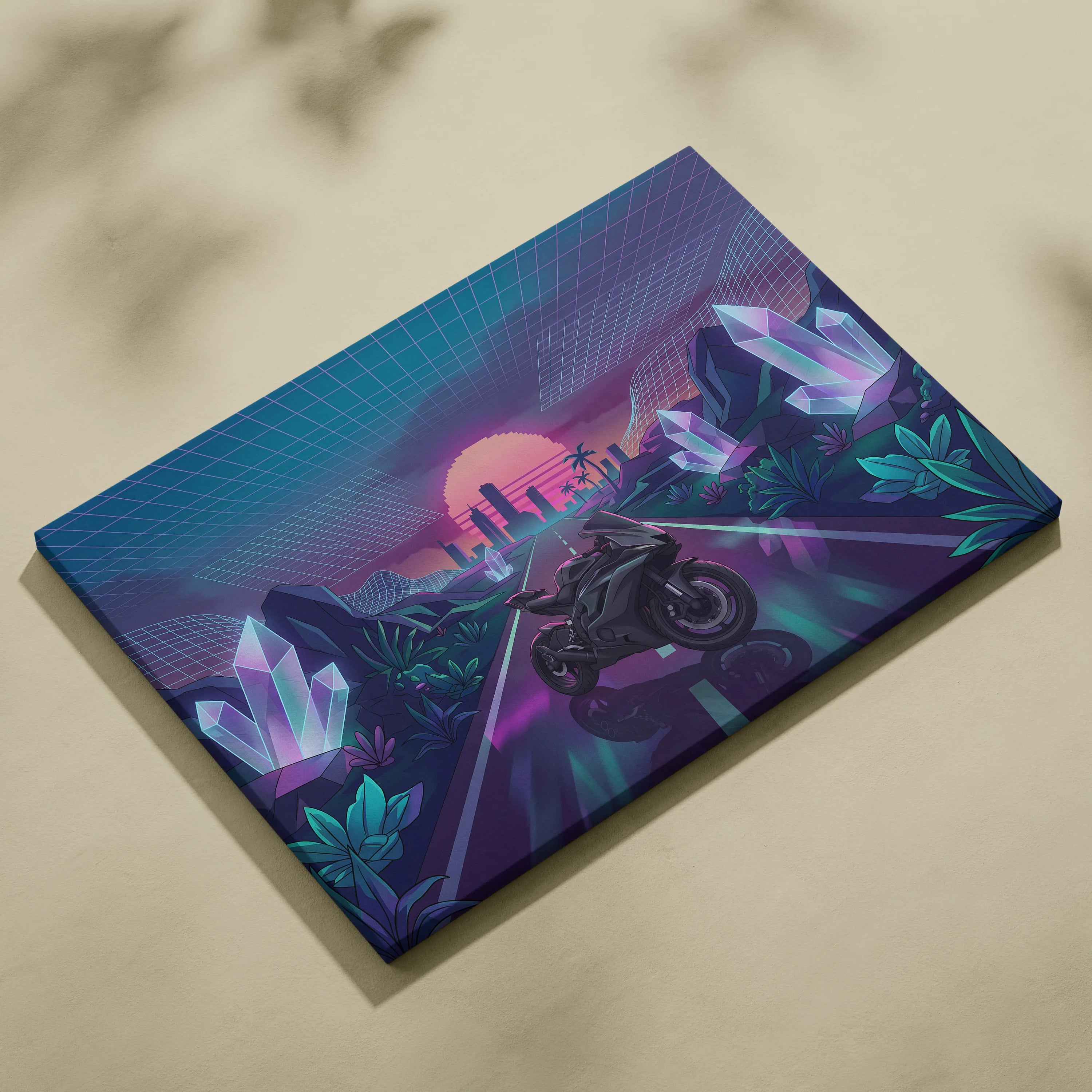 Yamaha R6 Inspired Black Purple Motorcycle Canvas Wall Art Vaporwave Neon Sunset Sportbike Garage Decor Retro Futuristic Racing Artwork