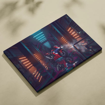 Honda CBR1000RR-R Fireblade Inspired Red Blue Vaporwave Motorcycle Canvas Wall Art Neon Tunnel Sportbike Artwork Cyberpunk Garage Decor