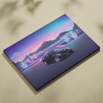 Nissan R35 GTR Inspired Vaporwave Neon Car Art - Automotive Art Neon Pink Purple Dreamy Synthwave Canvas