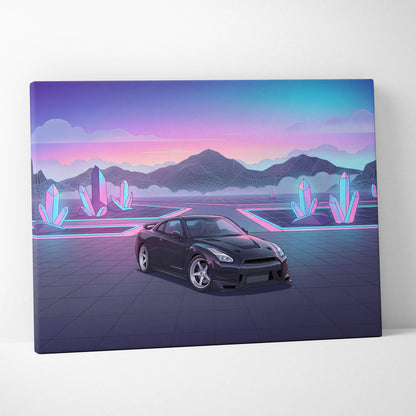 Nissan R35 GTR Inspired Vaporwave Neon Car Art - Automotive Art Neon Pink Purple Dreamy Synthwave Canvas
