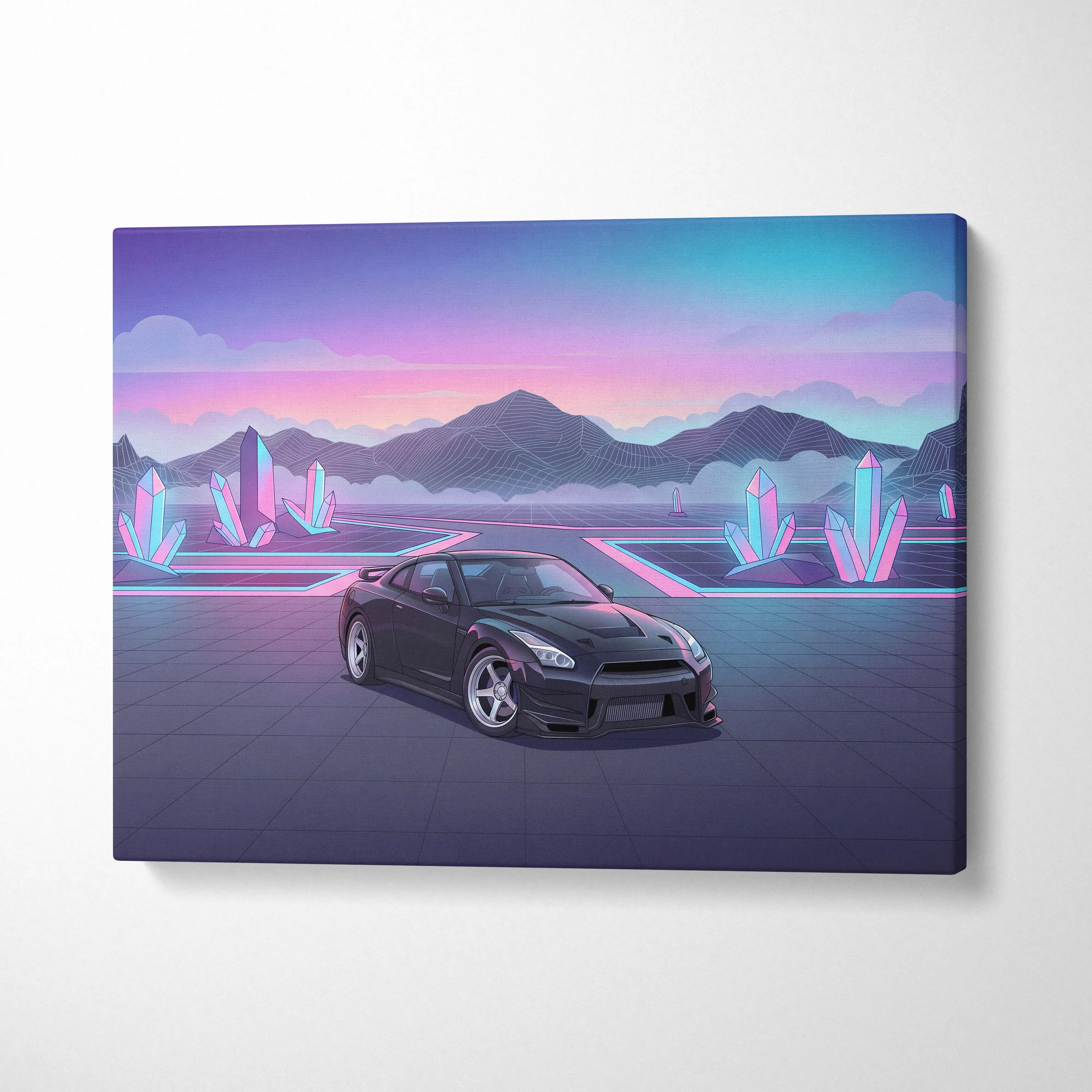 Nissan R35 GTR Inspired Vaporwave Neon Car Art - Automotive Art Neon Pink Purple Dreamy Synthwave Canvas