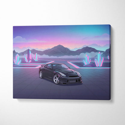 Nissan R35 GTR Inspired Vaporwave Neon Car Art - Automotive Art Neon Pink Purple Dreamy Synthwave Canvas