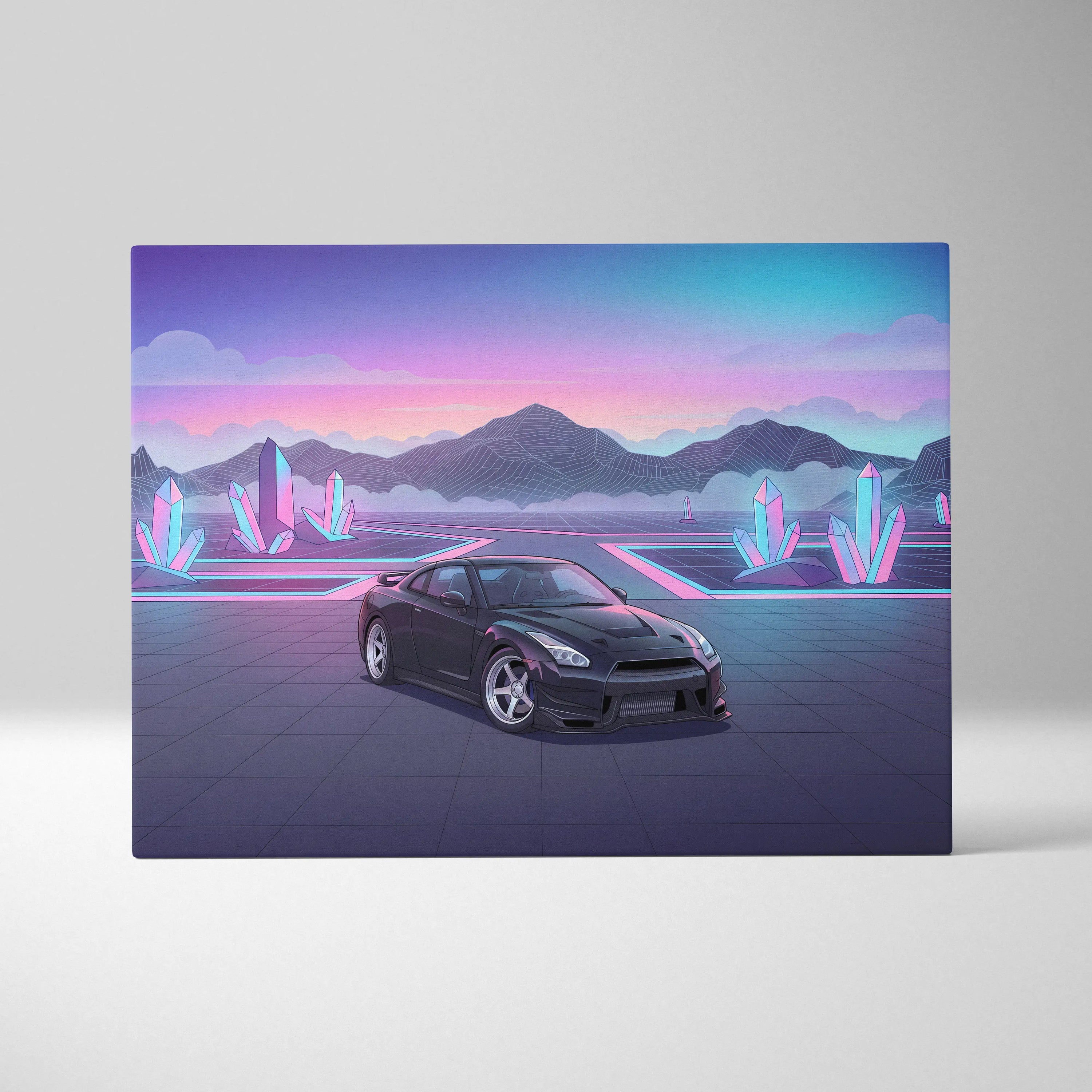 Nissan R35 GTR Inspired Vaporwave Neon Car Art - Automotive Art Neon Pink Purple Dreamy Synthwave Canvas